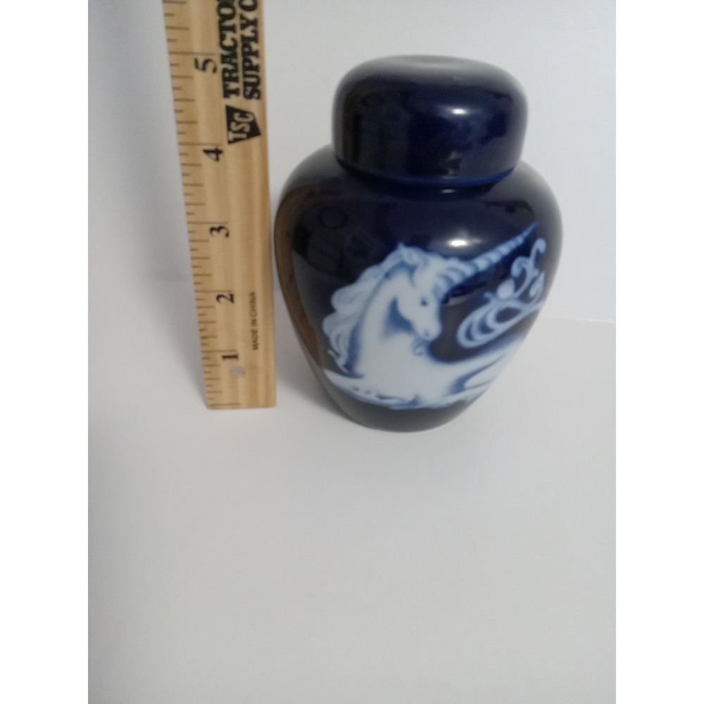 Takahashi San Francisco Cobalt Blue Unicorn Glaze Ginger Jar With Lid Vase Japan - Picture 7 of 7